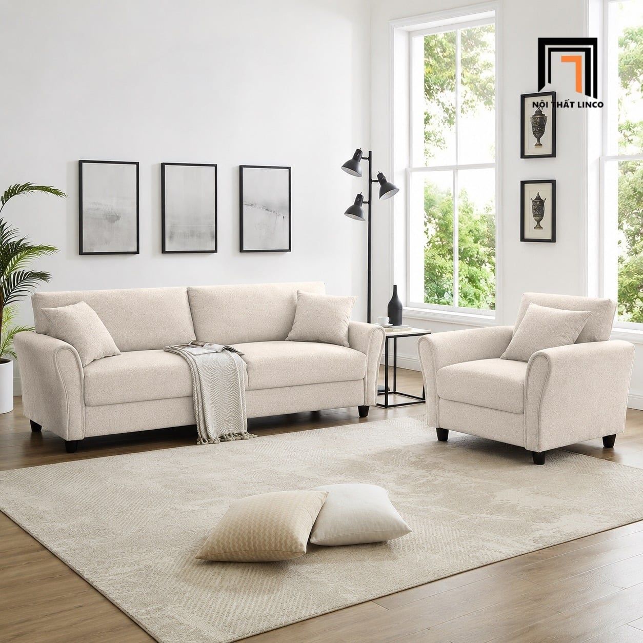  Sofa phòng khách nhỏ KT178 Iceola tông xám trắng hiện đại 