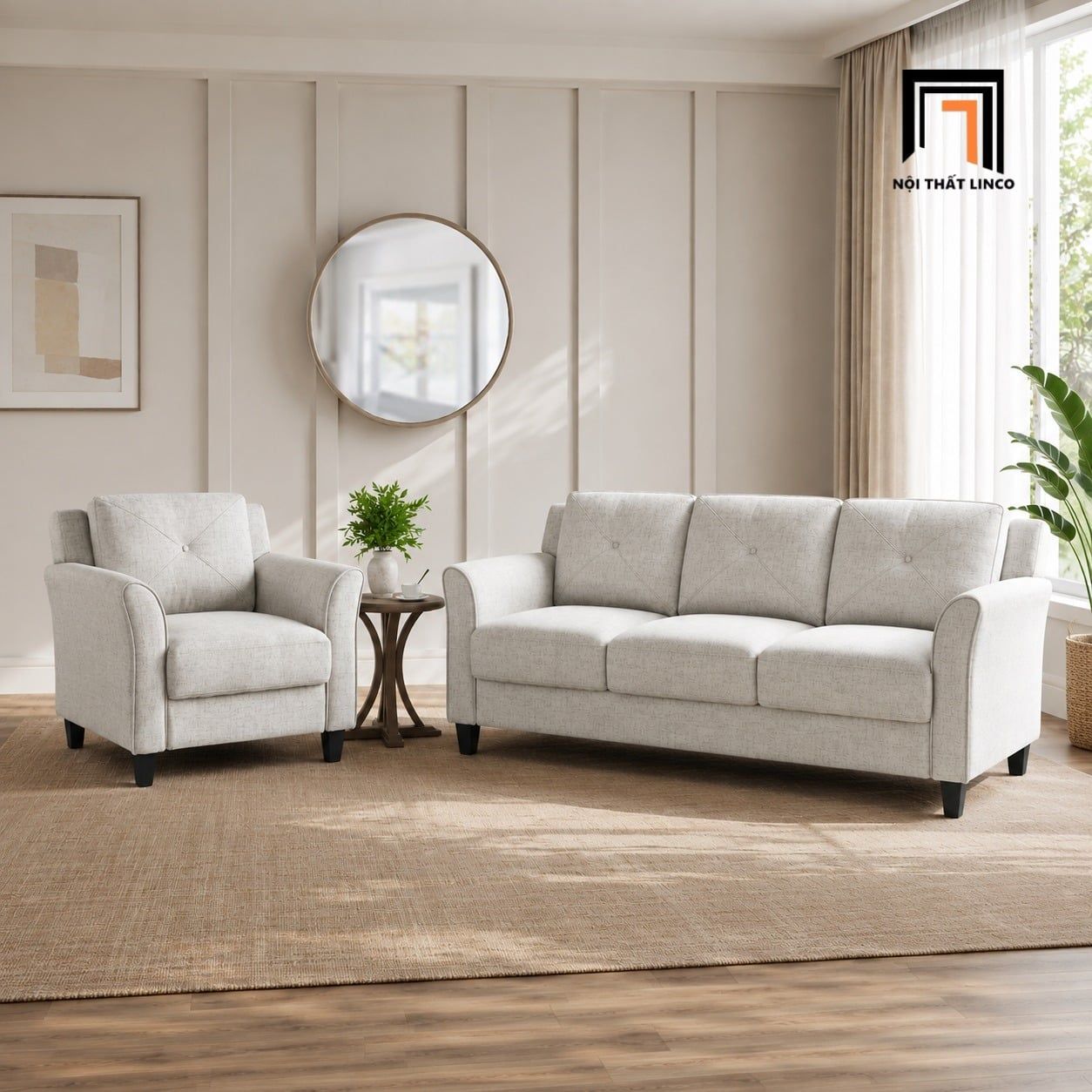  Sofa phòng khách KT195 Lourdez màu xám trắng hiện đại 