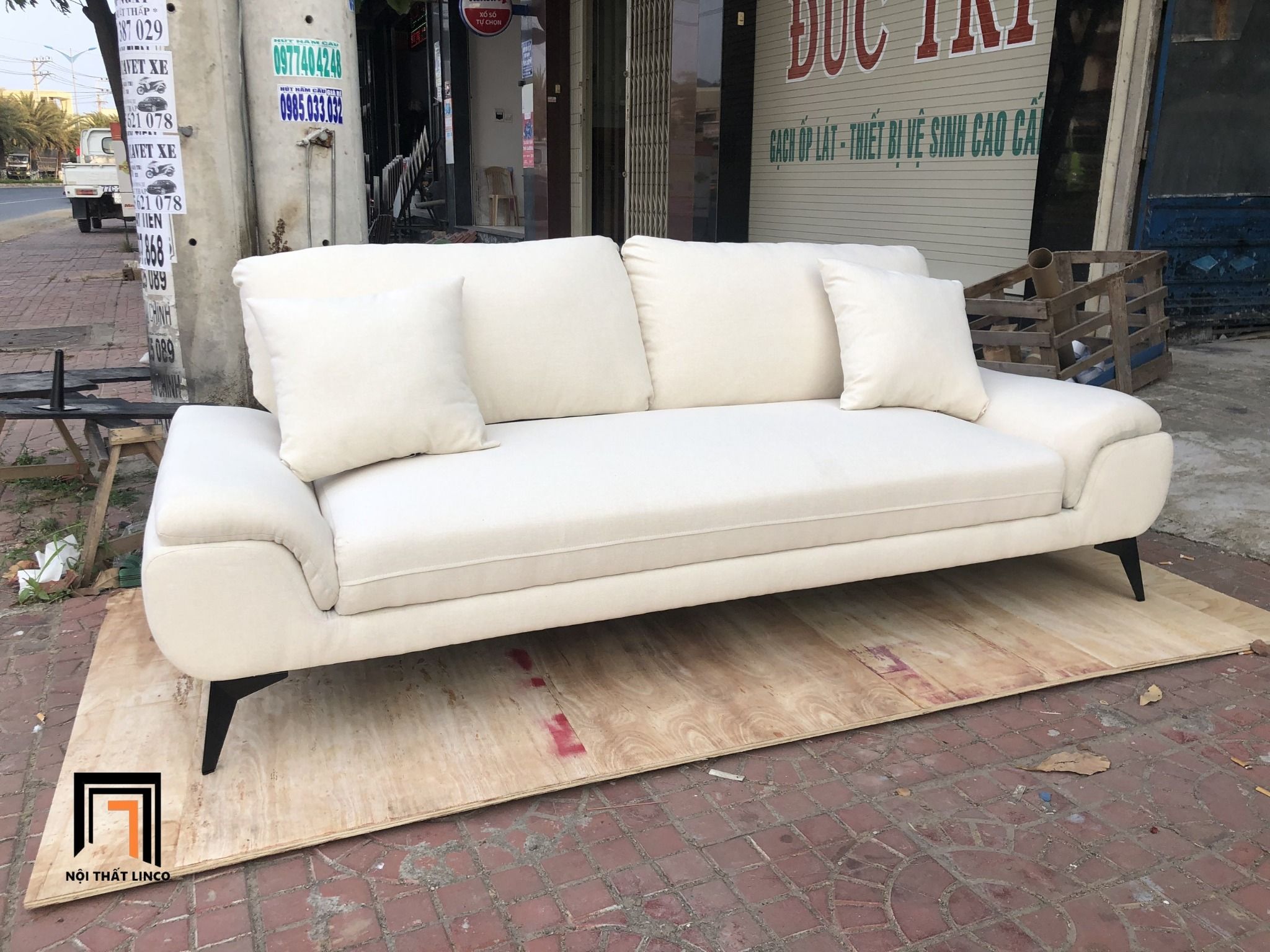  Ghế sofa băng dài BT60 Creamy dài 2m2 thư giãn trắng kem 