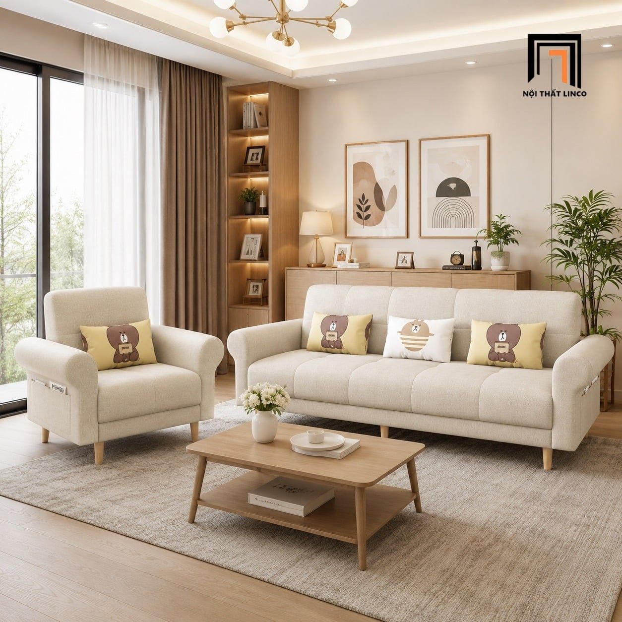  Bộ ghế sofa KT191 Beiro tông be thanh lịch cho căn hộ 