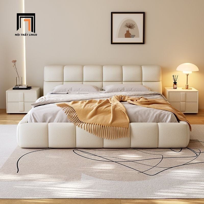  Giường bọc da Pu cao cấp GN93 Brodie xám trắng phòng ngủ 