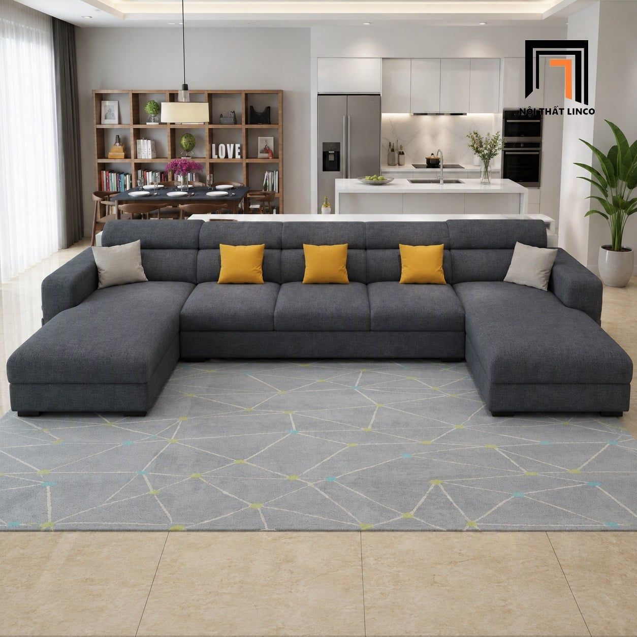  Bộ sofa U xám đậm UT94 Eymet 3m4 thiết kế hiện đại 