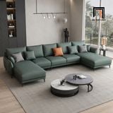  Sofa U xanh lá UT82 Noha dài 3m4 bọc da phong cách hiện đại 