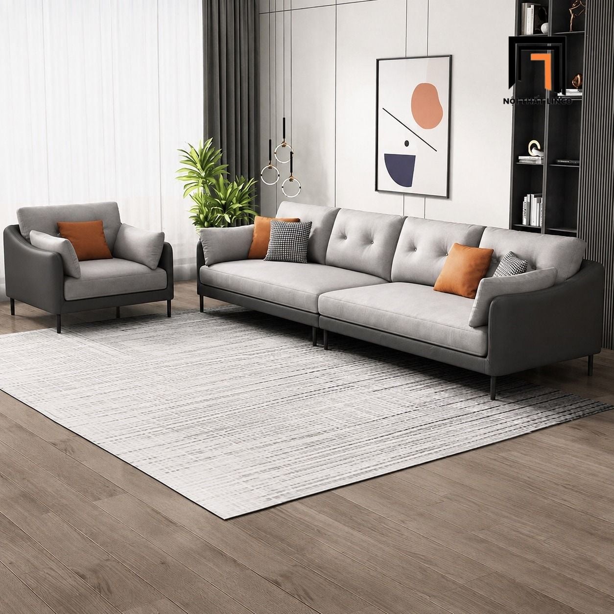  Set ghế sofa da giả hiện đại KT113 Nordice phòng khách đẹp 
