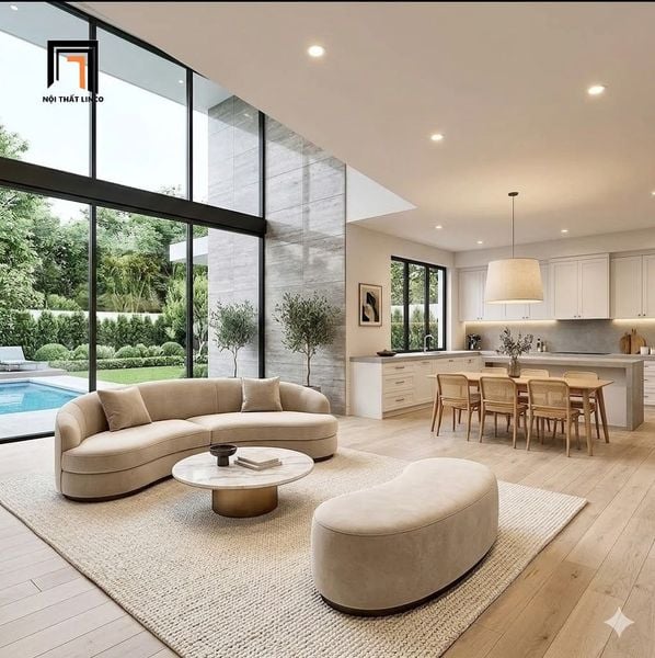  Sofa băng cong đẹp 2m6 BHQ94 Scaffe cho sảnh chờ vải nỉ mềm 