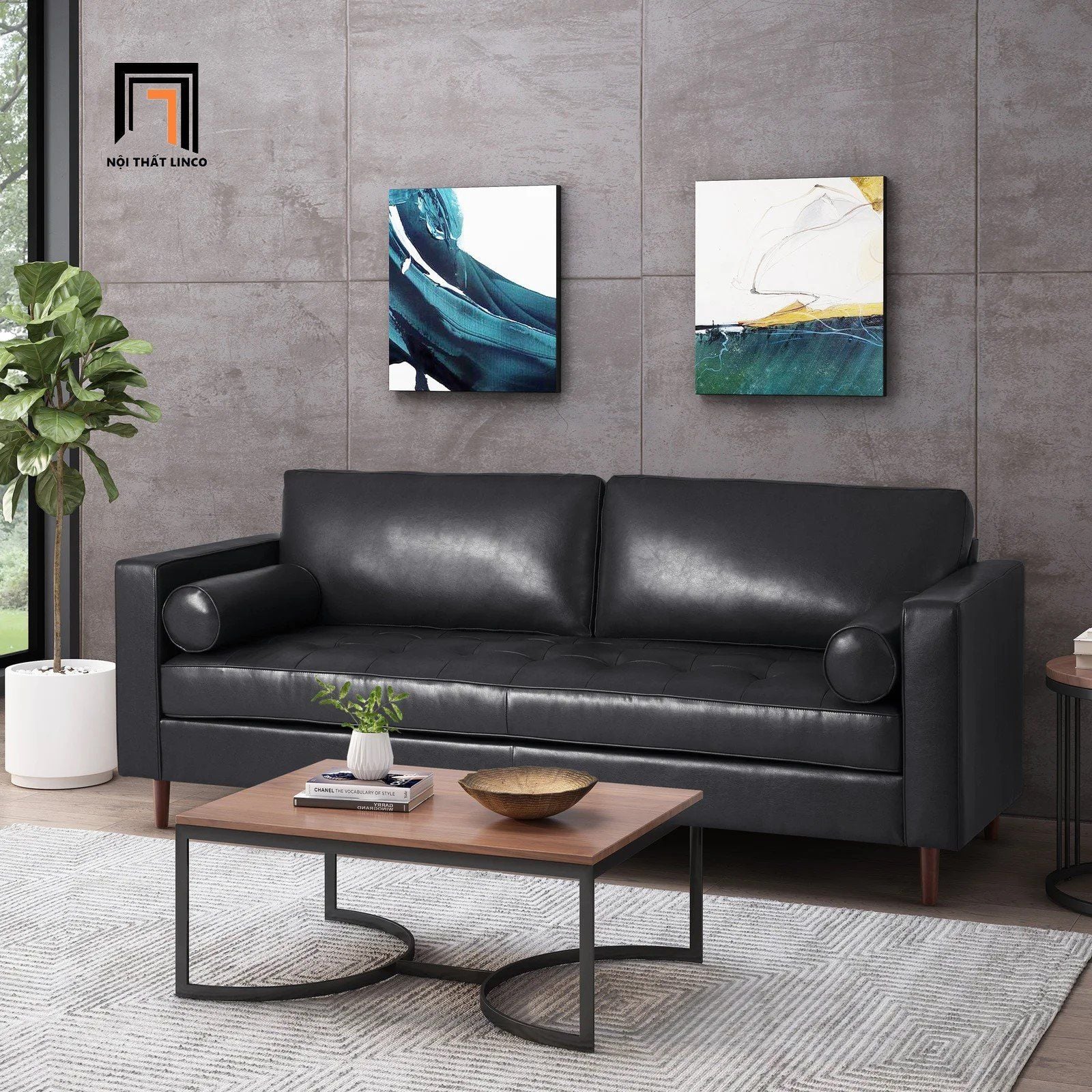  Sofa băng da công nghiệp BT13 Brevard dài 1m9 nâu sang trọng 