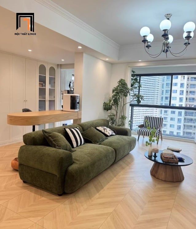  Ghế sofa băng nỉ màu xanh rêu BHQ46 Valley dài 2m2 sang trọng 