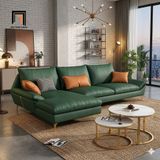  Ghế sofa góc L da xanh lá GT274 Maxky 2m4 x 1m6 chung cư 