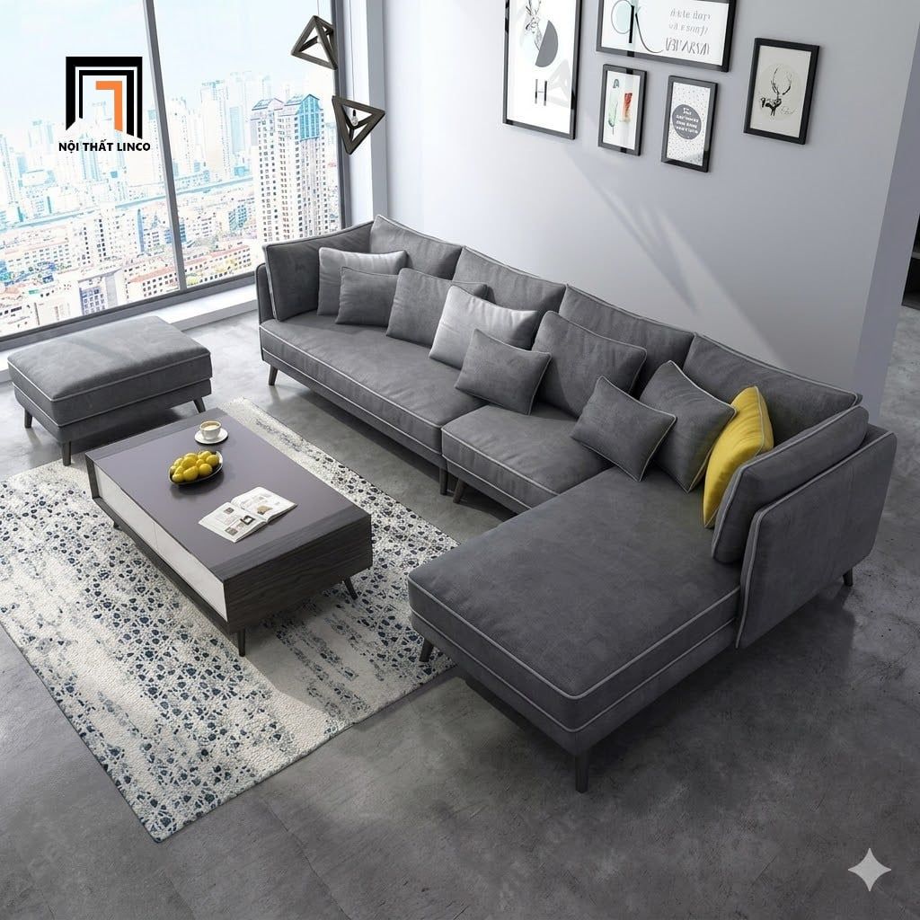  Bộ ghế sofa góc L GT21 Grace 3m1 x 1m6 chạy viền trắng đẹp 