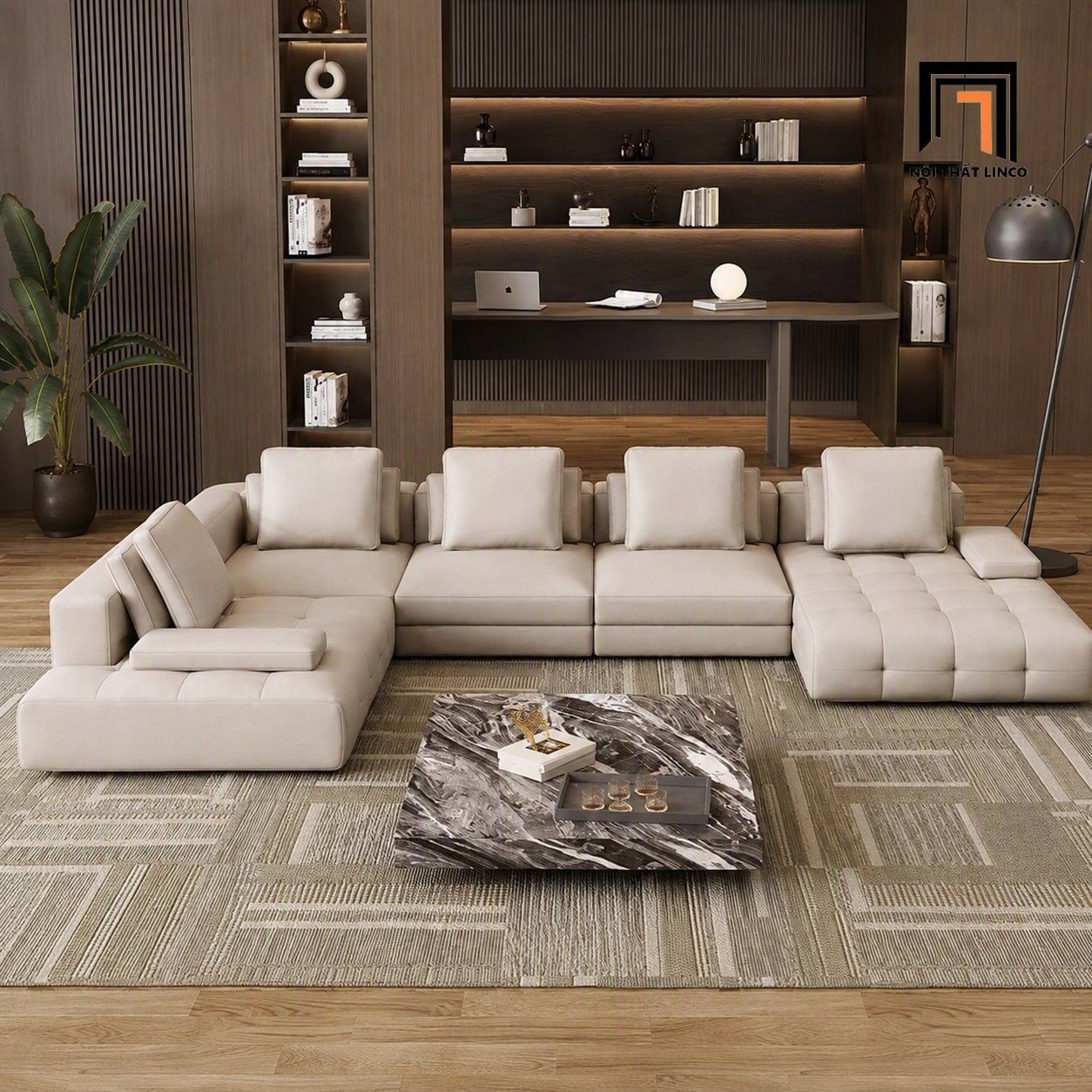  Sofa chữ U hiện đại UT50 Jobee bọc da dài 3m5 