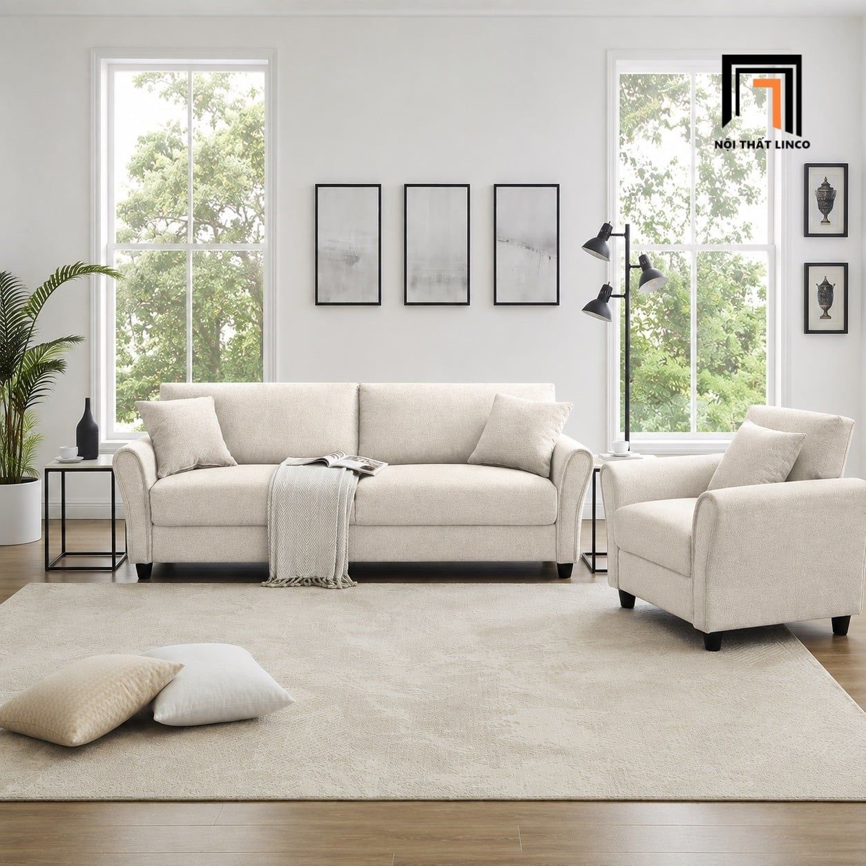  Sofa phòng khách nhỏ KT178 Iceola tông xám trắng hiện đại 