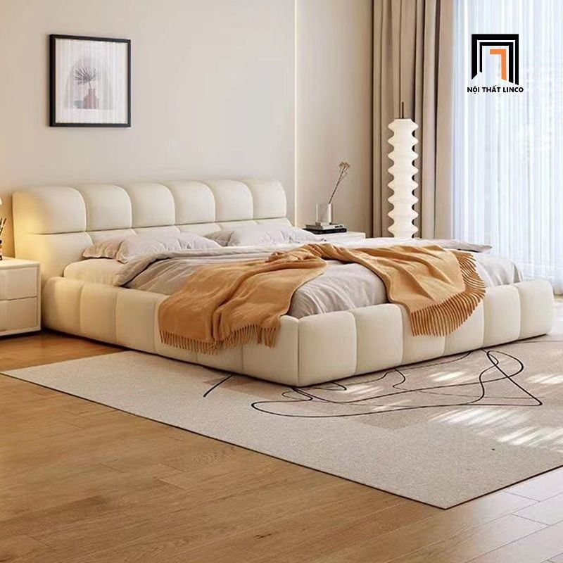  Giường bọc da Pu cao cấp GN93 Brodie xám trắng phòng ngủ 