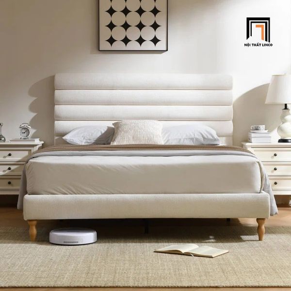 giường ngủ vải nỉ bố màu be