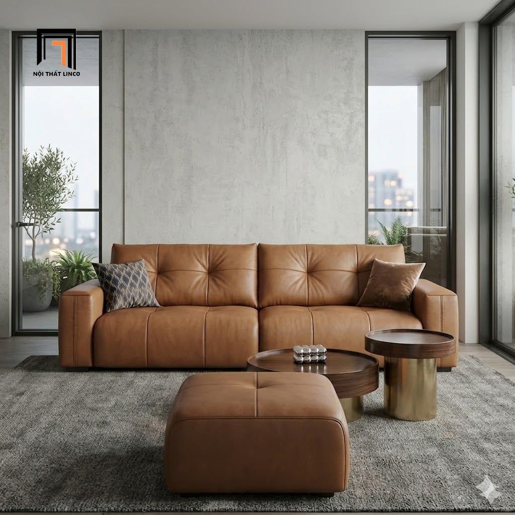  Bộ ghế sofa băng 2m2 kèm đôn BHQ98 Hague da giả màu nâu 