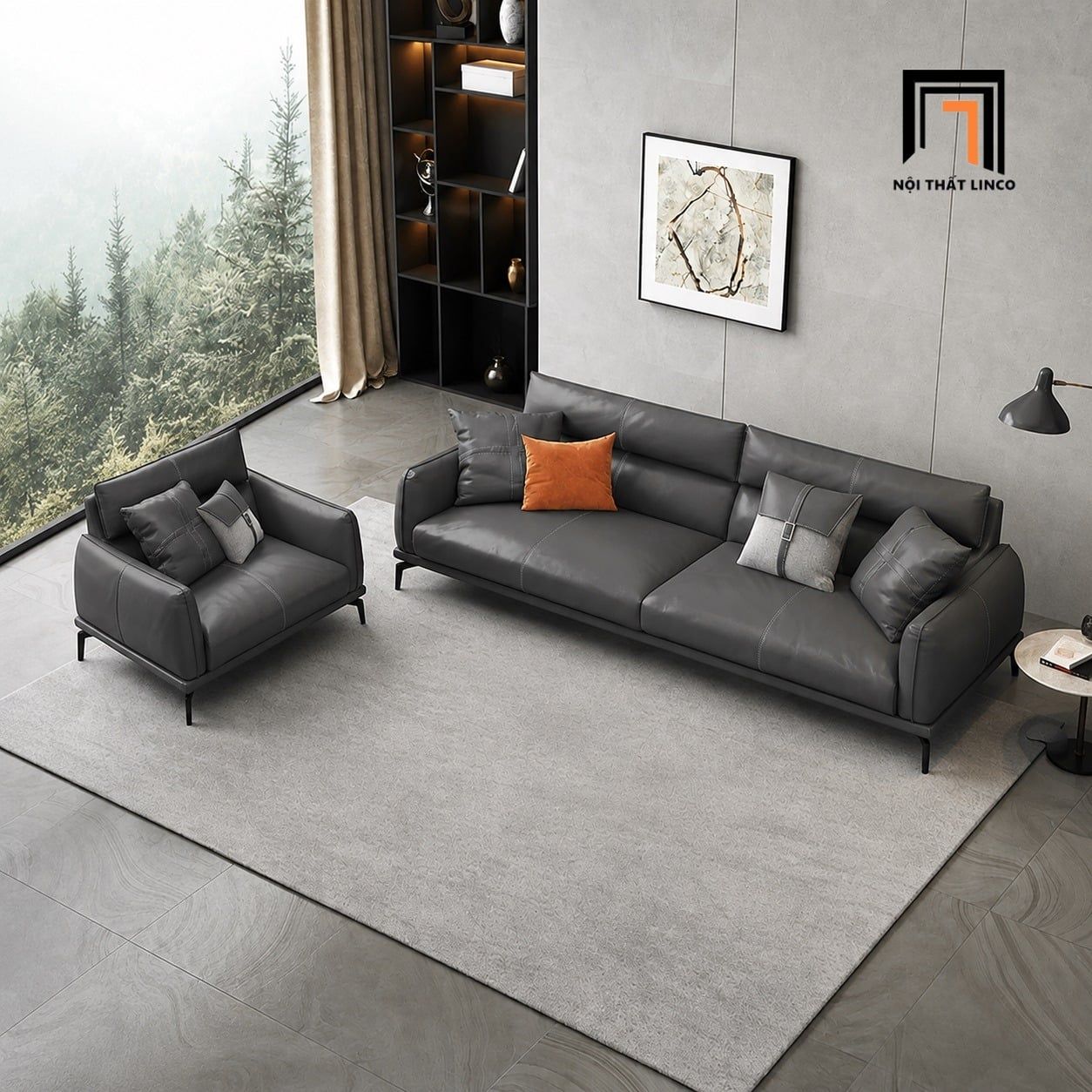  Bộ sofa phòng khách KT169 Taun màu đen chống trầy 
