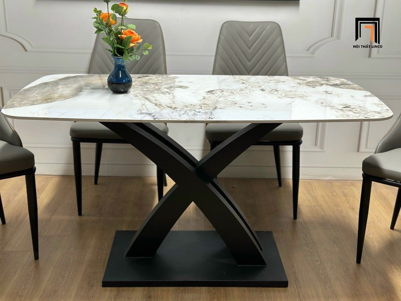  Set bàn ăn 4 chỗ ngồi 19-BAD4-Blacan mặt đá ceramic đẹp 