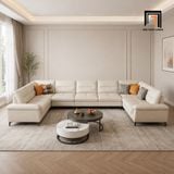  Bộ sofa U vải nỉ UT85 Solyn 3m4 màu trắng kem hiện đại 