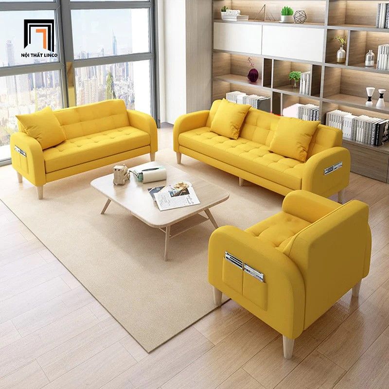  Bộ ghế sofa phòng khách KT107 Leon màu vàng chanh giá rẻ 