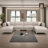  Sofa chữ U UT83 Ellis dài 3m bọc da xám trắng hiện đại 