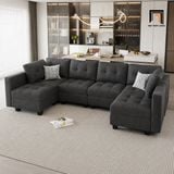  Bộ ghế sofa U vải nỉ xám trắng UT12 Teangela dài 3m gia đình 