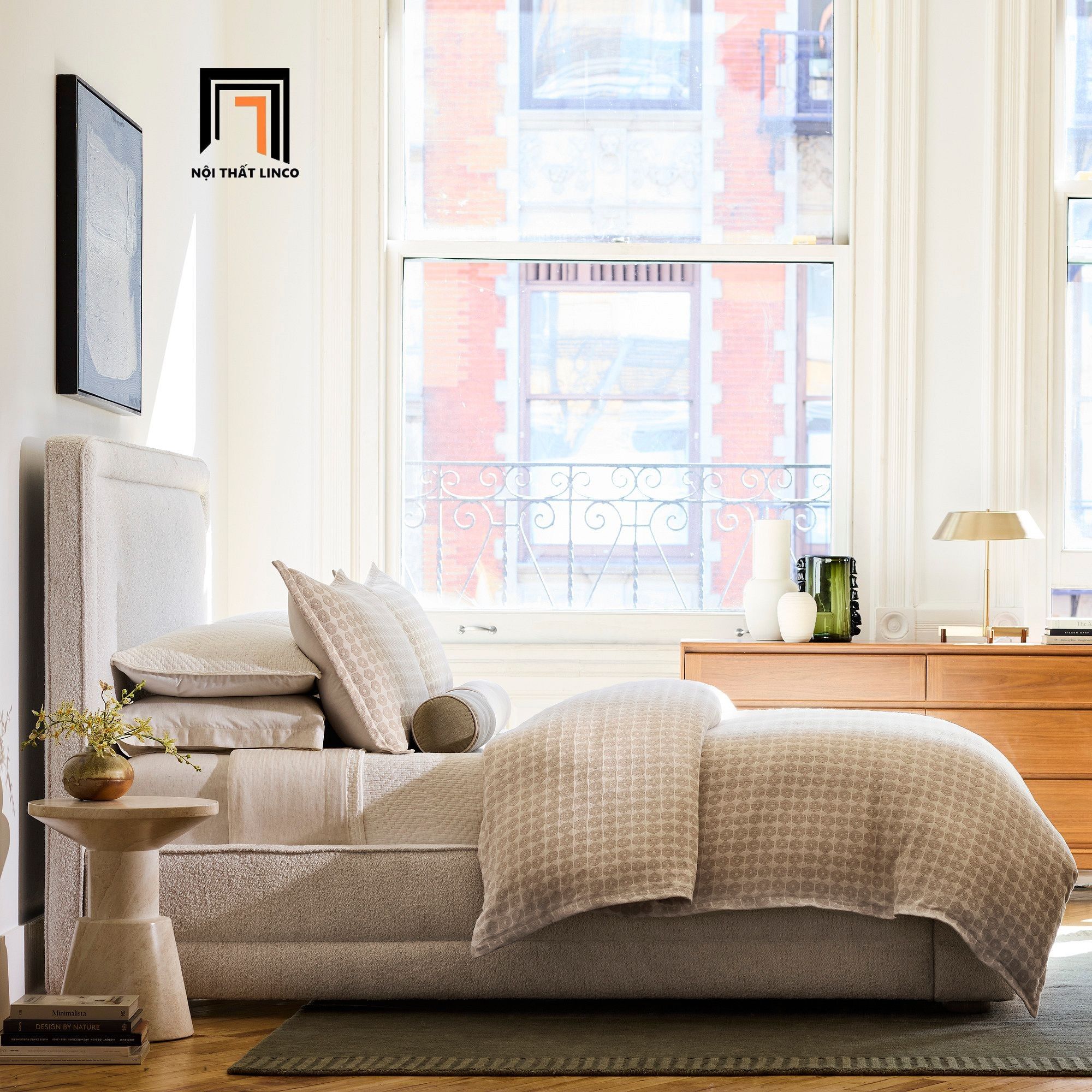  Giường ngủ bọc nệm gia đình GN127 Chula vải lông cừu xinh xắn 