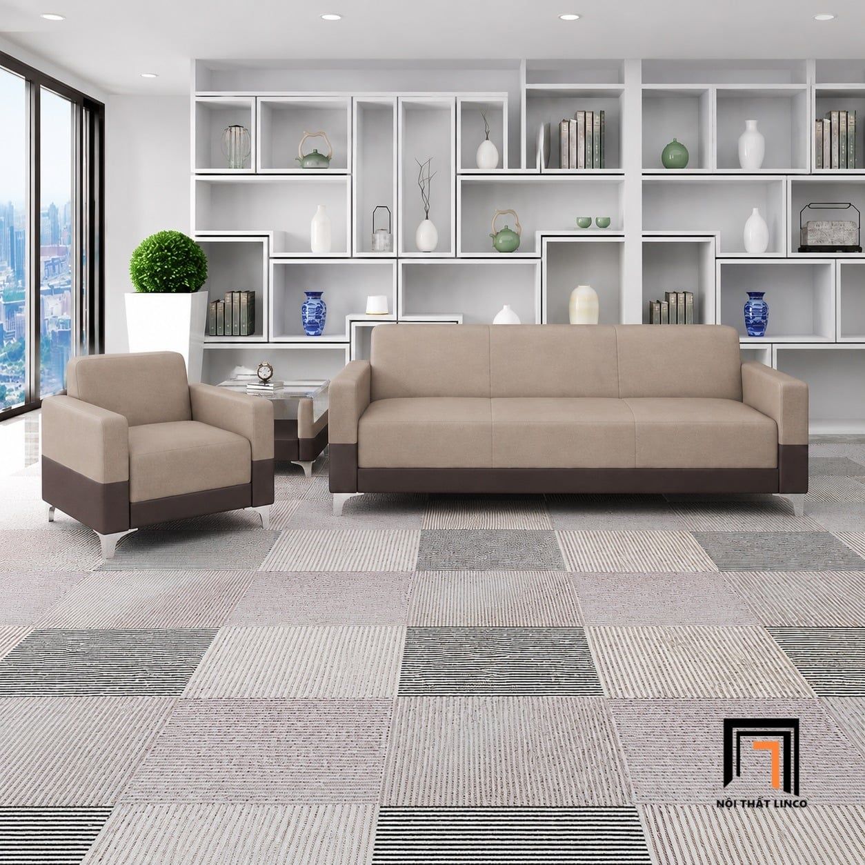  Bộ sofa da KT86 Corbeau hiện đại cho phòng tiếp khách 