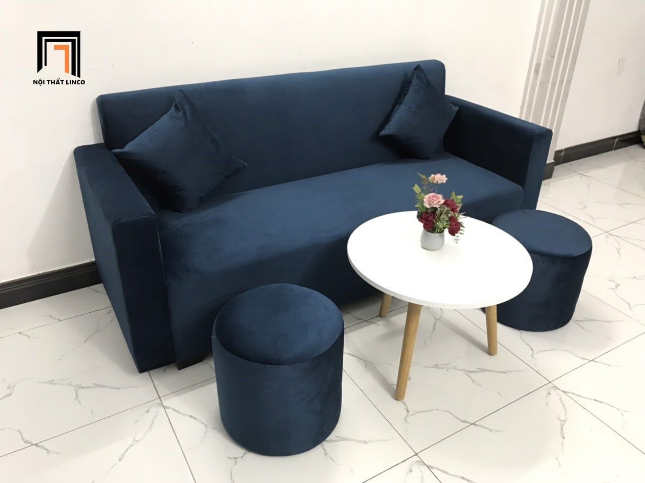  Bộ ghế sofa băng xanh đậm BL4 Pakita vải nhung cho văn phòng 