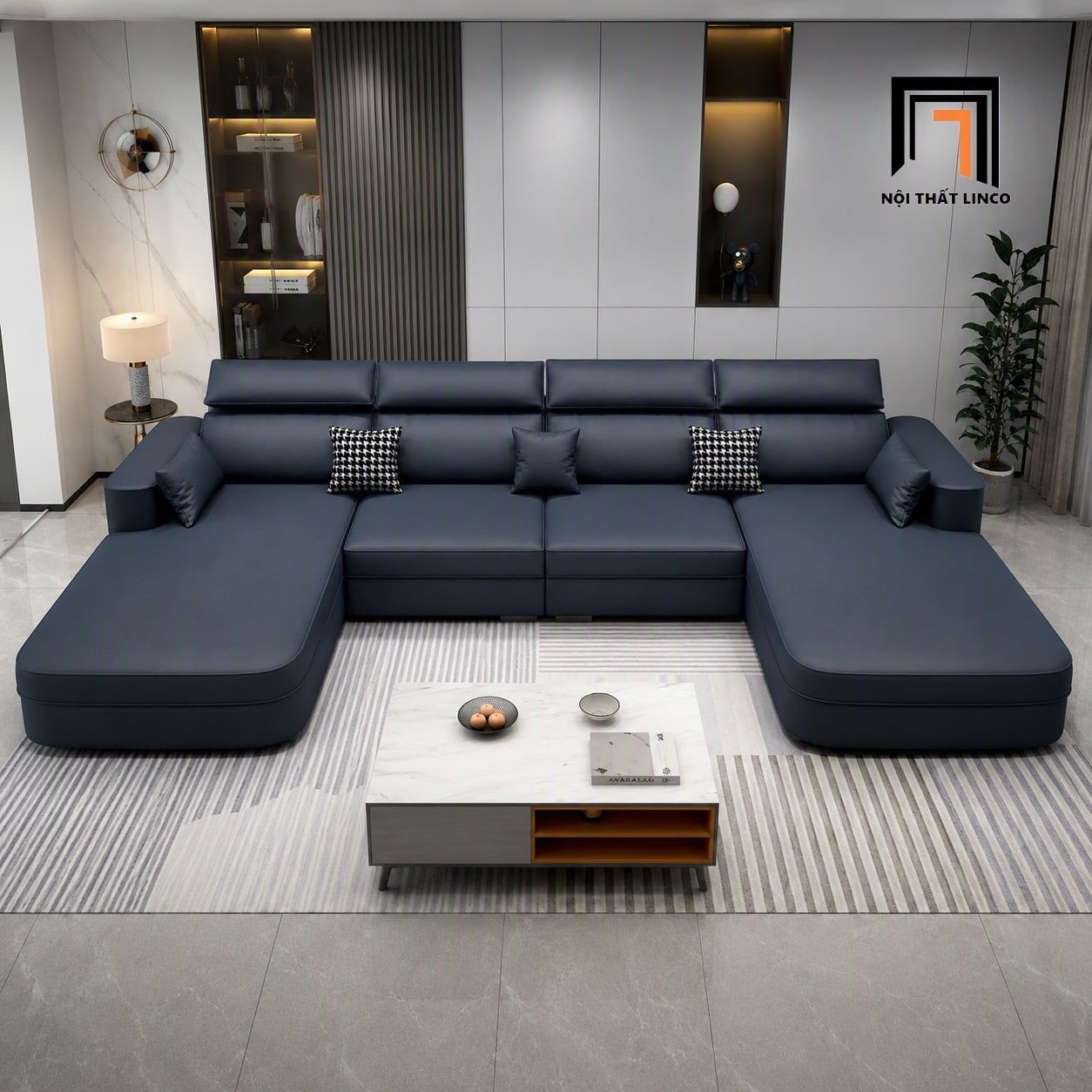  Bộ sofa U UT96 Orden 3m bọc da thiết kế kê đầu tiện nghi 