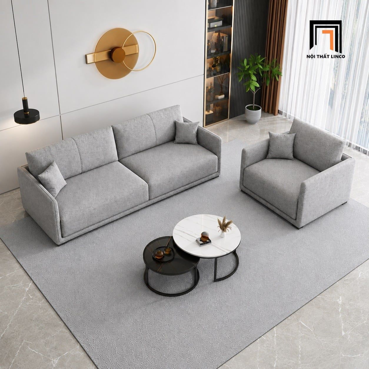  Sofa nhỏ gọn KT179 Branson màu xám trắng cho phòng khách 
