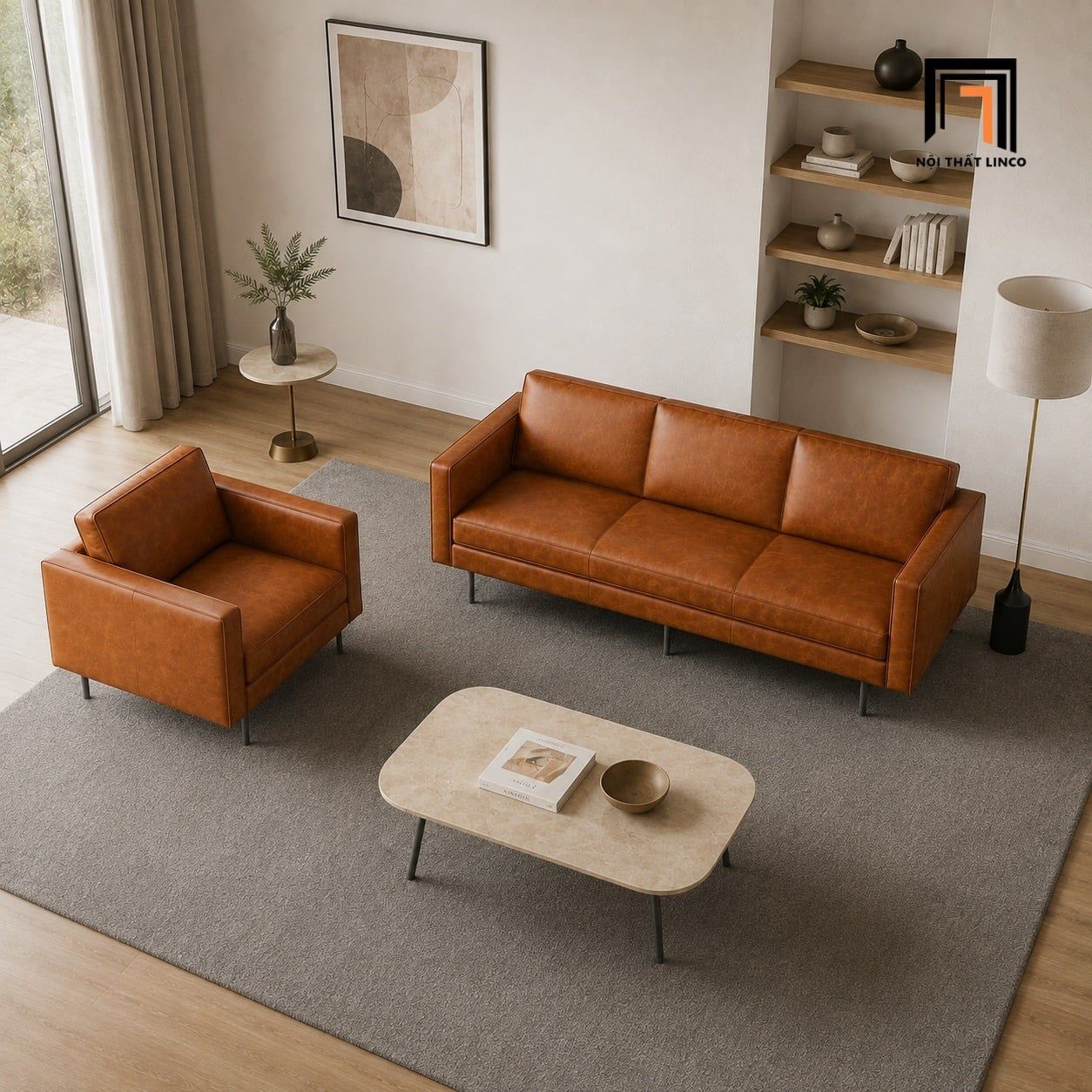  Bộ sofa phòng khách KT187 Axel chất liệu da giả đẹp 