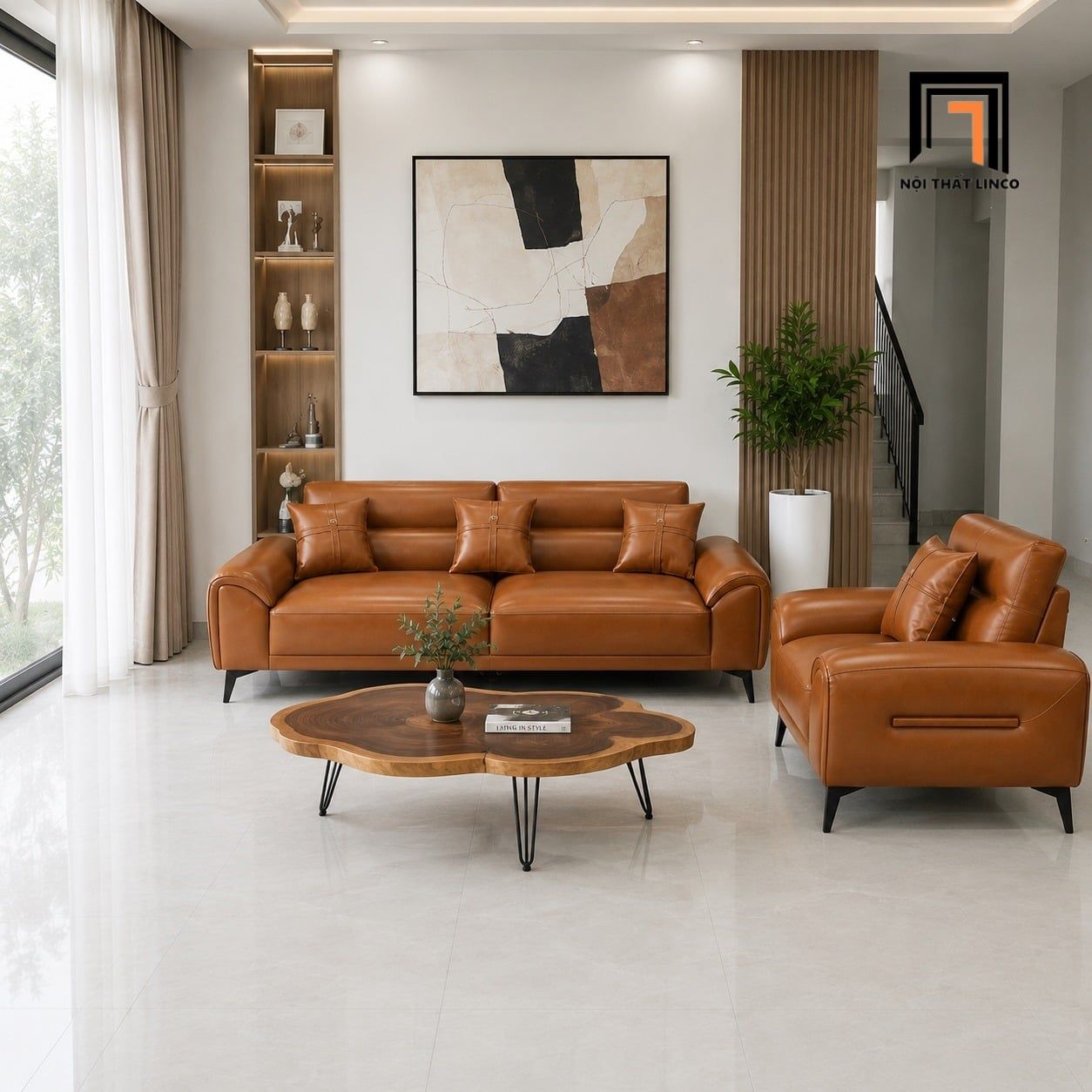 Bộ ghế sofa da bóng KT165 Andore hiện đại cho gia đình 