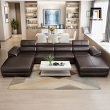  Ghế sofa chữ U UT99 Zeglo 3m2 da nâu đậm thiết kế sang trọng 