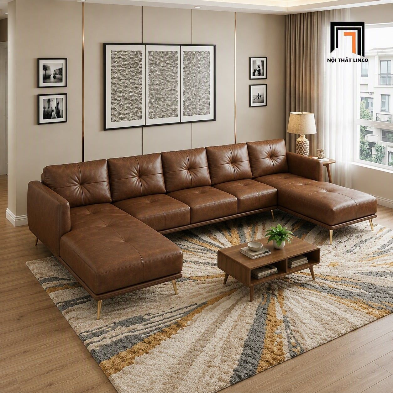 Ghế sofa U UT70 Foia dài 3m1 màu nâu đậm thiết kế tinh tế 