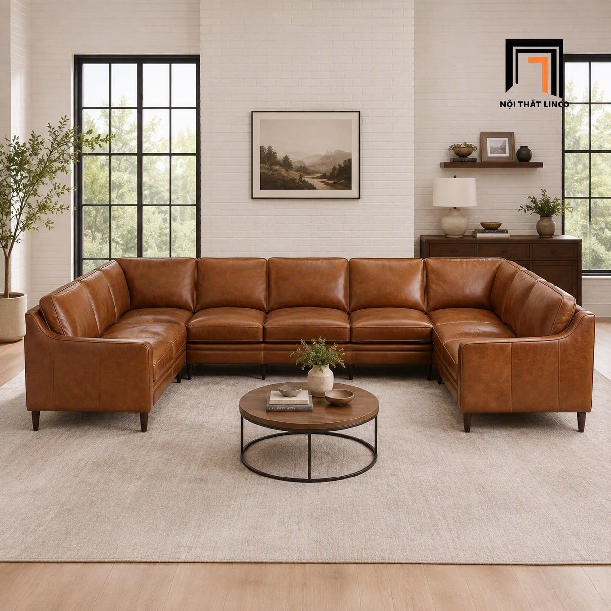  Sofa U cao cấp UT91 Abbot dài 3m4 bọc da sang trọng 