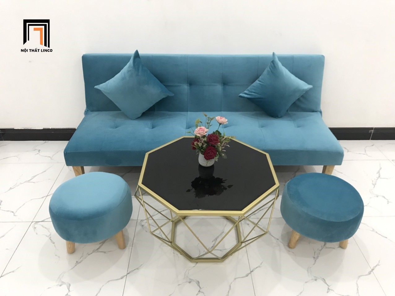  Bộ ghế sofa giường xanh dương GBL1 dài 1m7 phòng khách nhỏ 