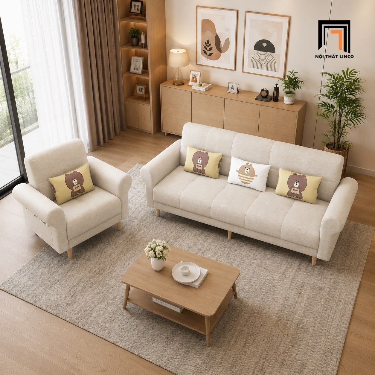  Bộ ghế sofa KT191 Beiro tông be thanh lịch cho căn hộ 