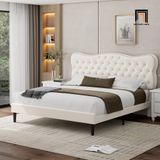  Giường ngủ màu đen vải nhung GN92 Bignell đính nút đồng đẹp 