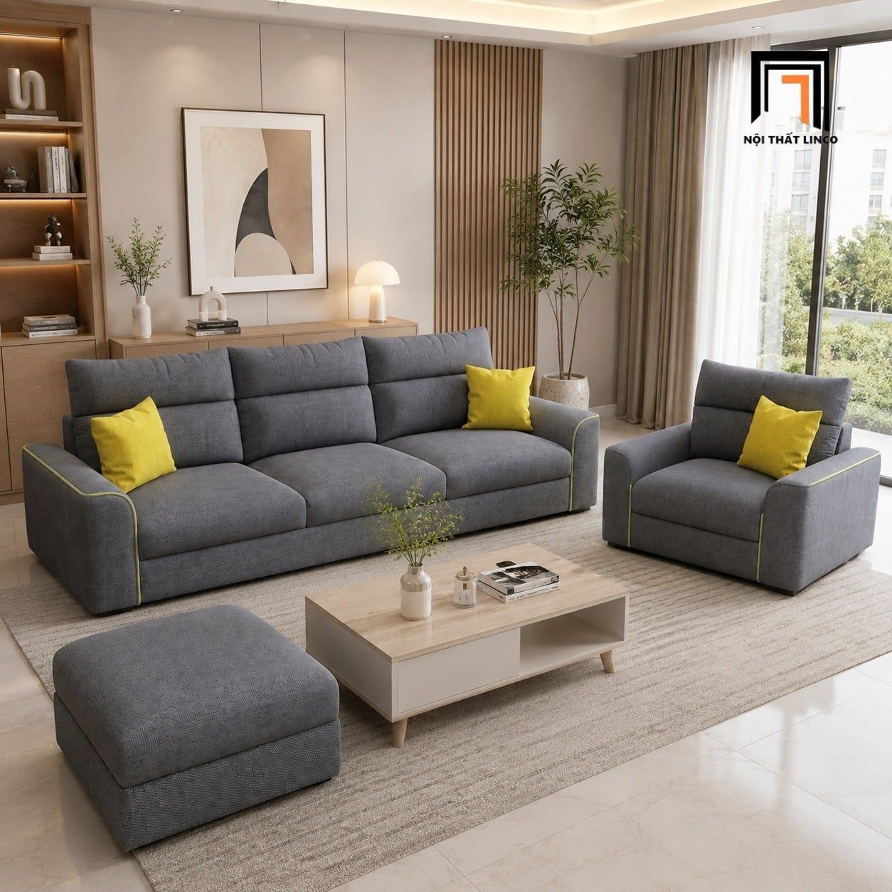  Bộ sofa KT185 Cobin màu xám lông chuột đẹp cho phòng khách 