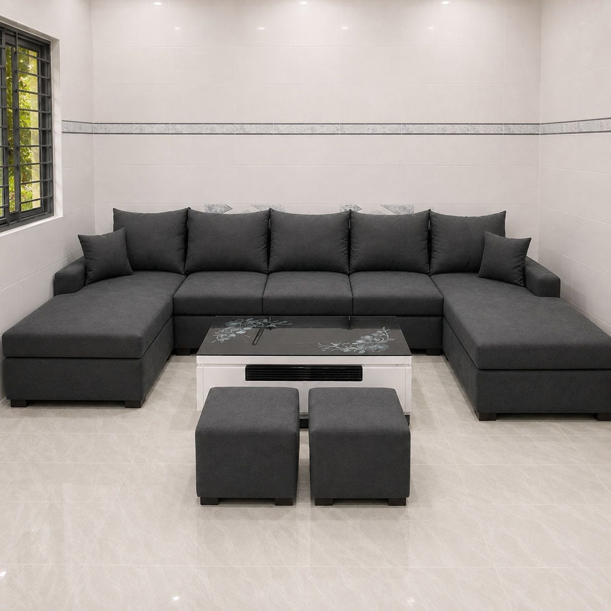  Sofa chữ U UT87 Blacky dài 3m2 màu xám đậm giá tốt 