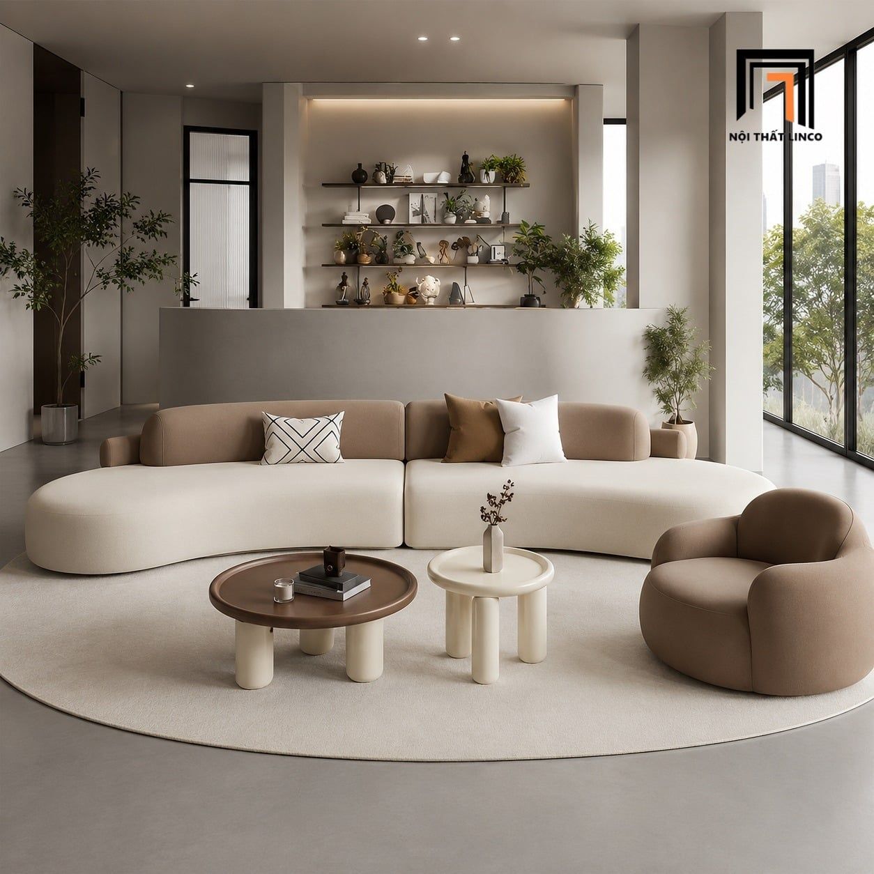  Bộ sofa KT25 Lunter cong mềm mại phối màu vải nhung 