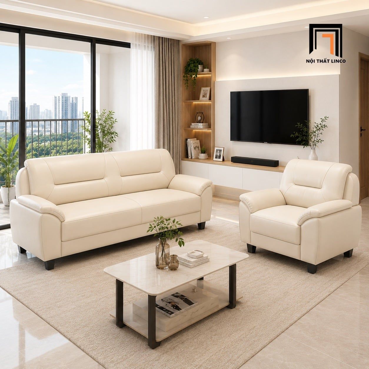  Bộ sofa phòng khách KT167 Rabot da chống trầy cao cấp 