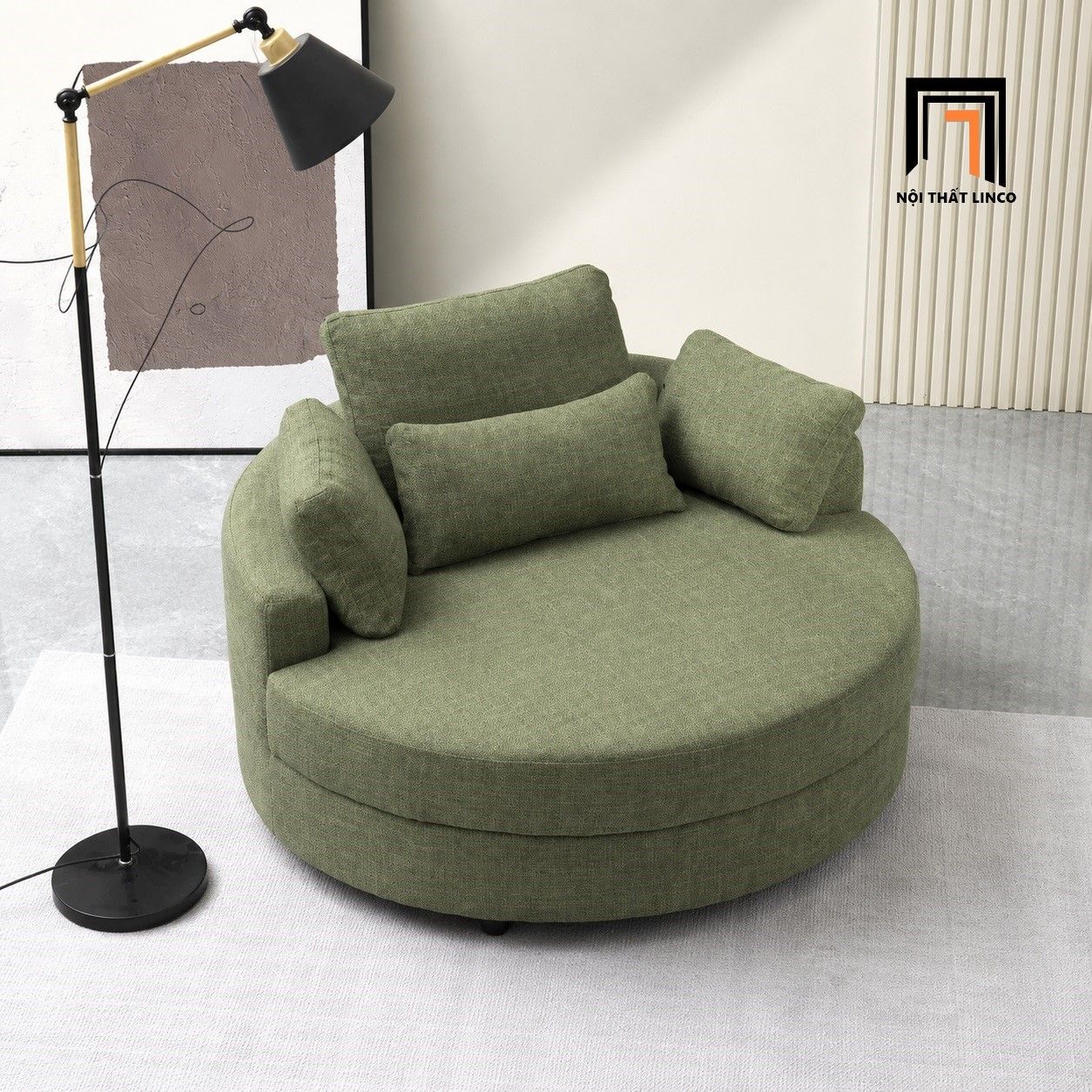  Ghế sofa đơn tròn thư giãn DT91 Daniela màu xanh lá vải nỉ bố 