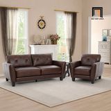  Set ghế sofa màu nâu cho gia đình KT142 Nayelys bọc da Pu đẹp 