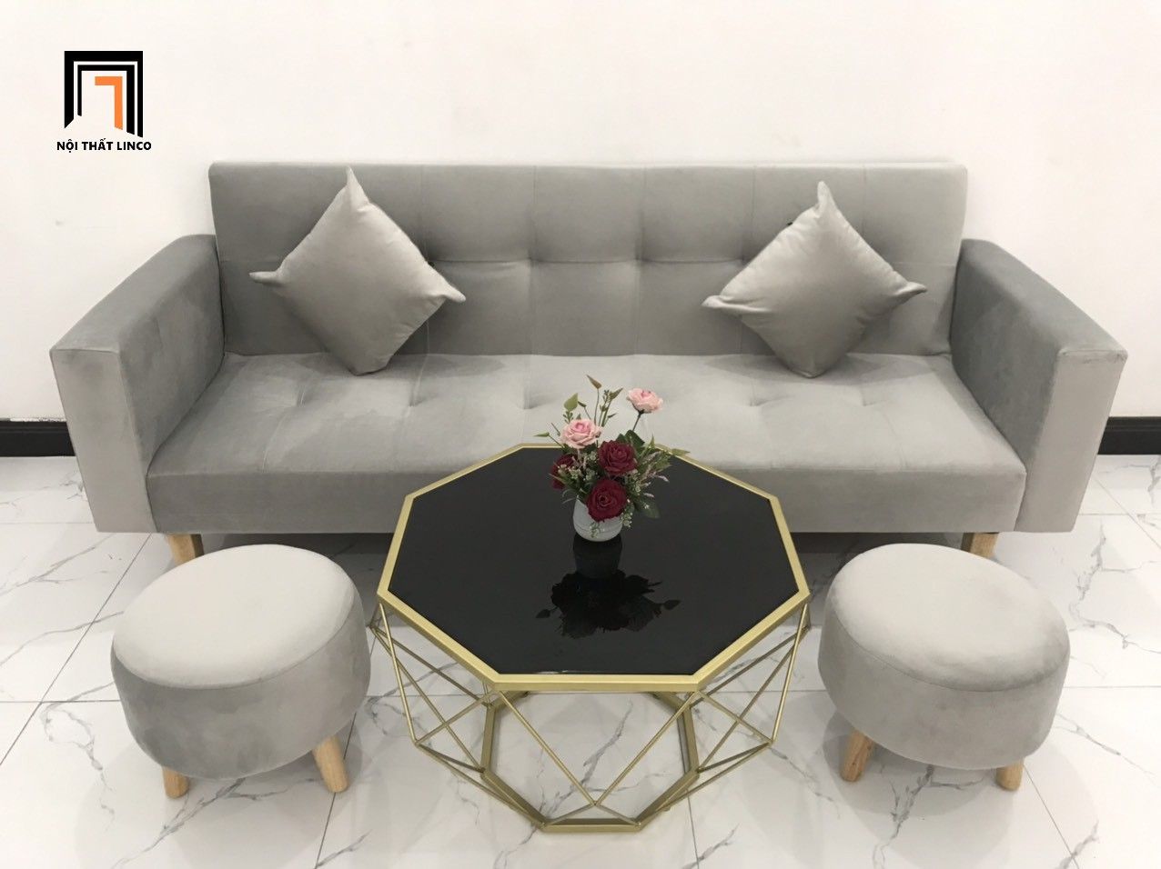  Bộ ghế sofa giá rẻ thông minh GBL2 2m xám tro vải nhung 