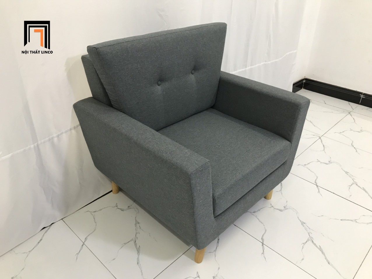 Ghế sofa đơn màu xám lông chuột DL5 Piloc cho văn phòng 