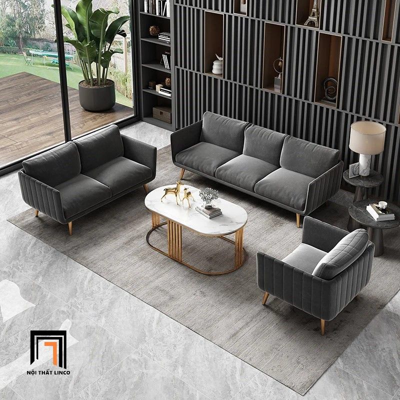  Bộ ghế sofa phòng khách cao cấp KT111 Genlis vải nhung xám 