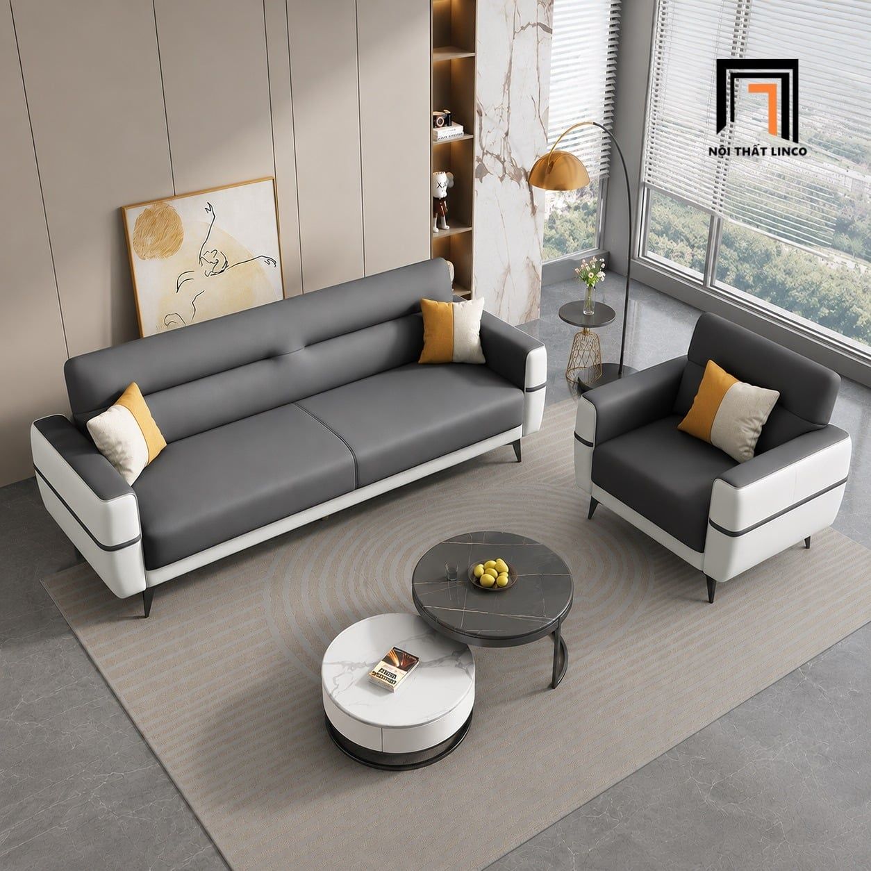 Sofa phòng khách KT186 Uniao phối màu da phong cách trẻ trung 