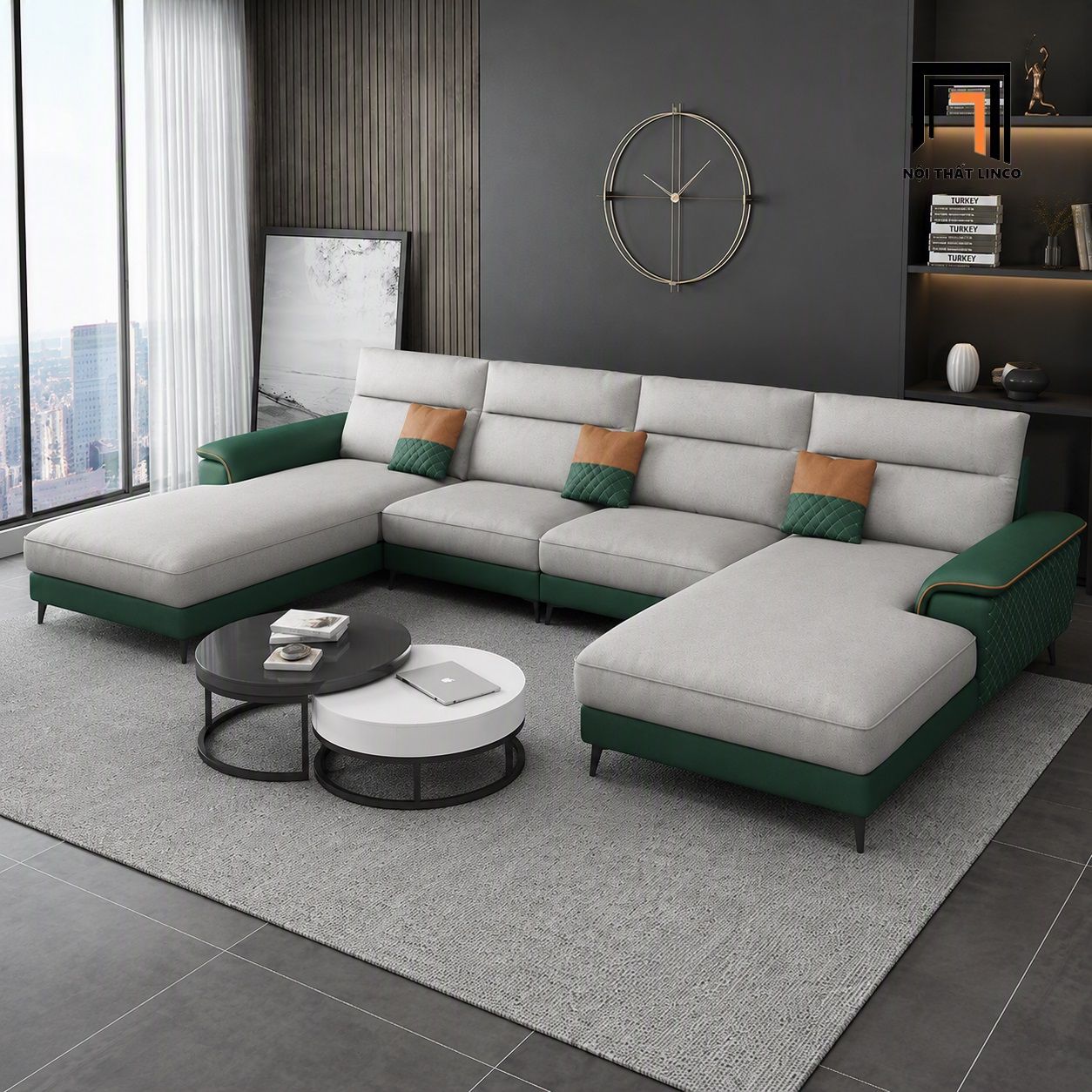  Sofa chữ U da giả UT84 Yangchu 3m1 thiết kế tinh tế 