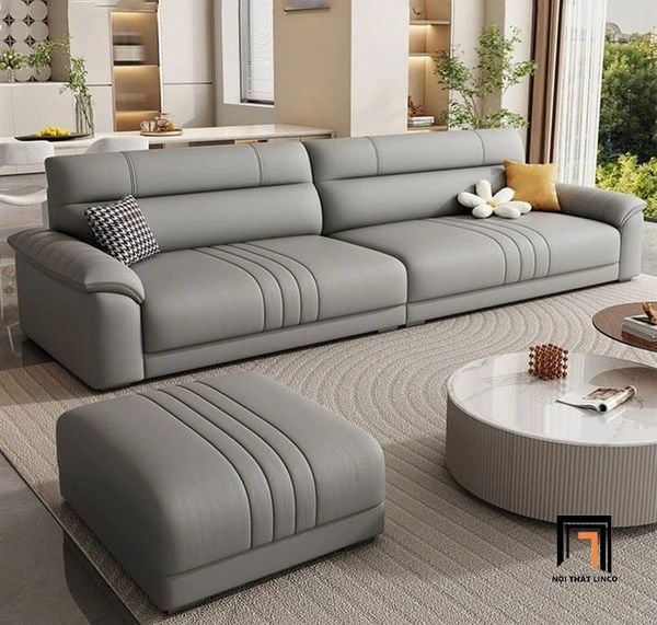 bộ ghế sofa băng da xám