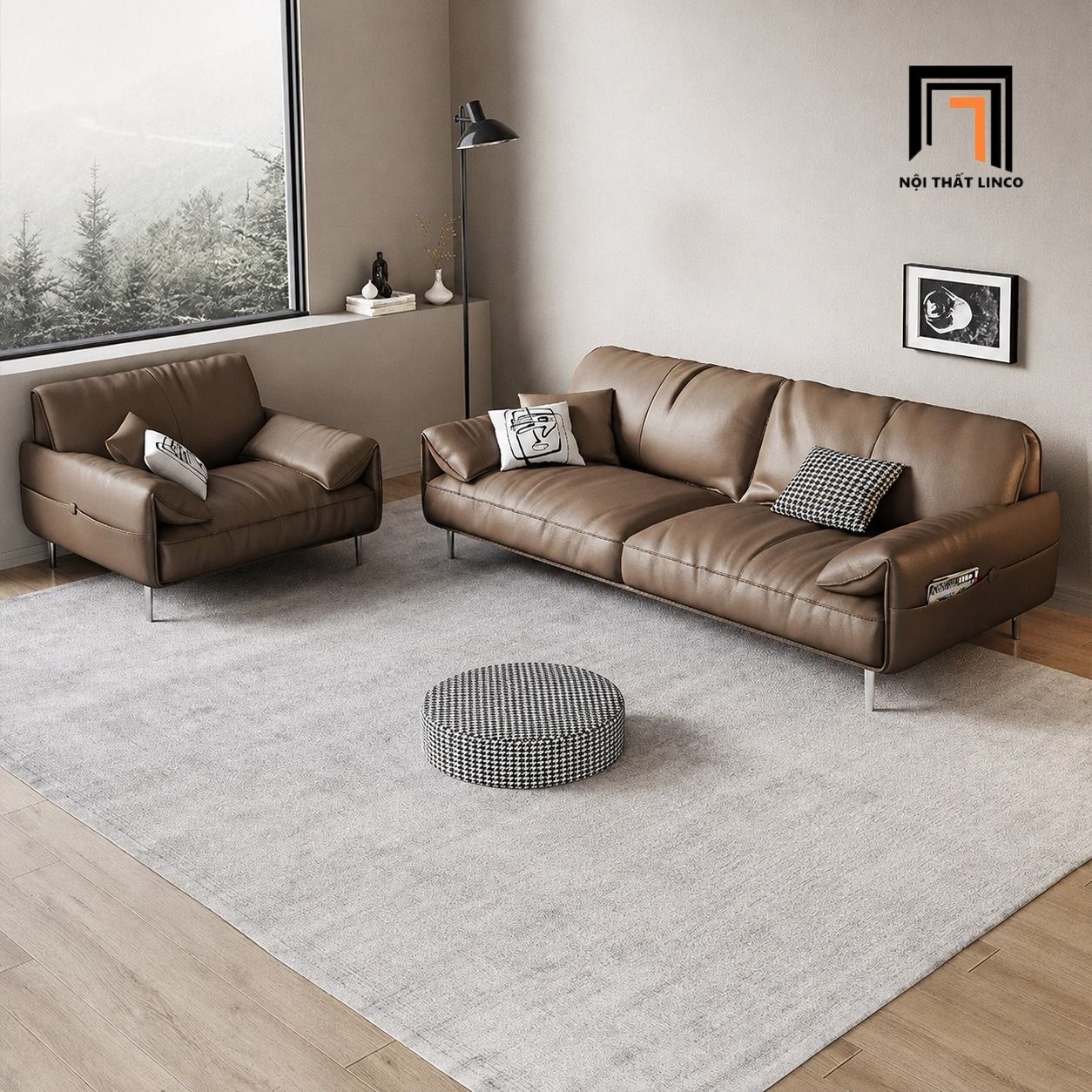  Bộ ghế sofa da giả cao cấp KT133 Alos phòng khách chung cư 